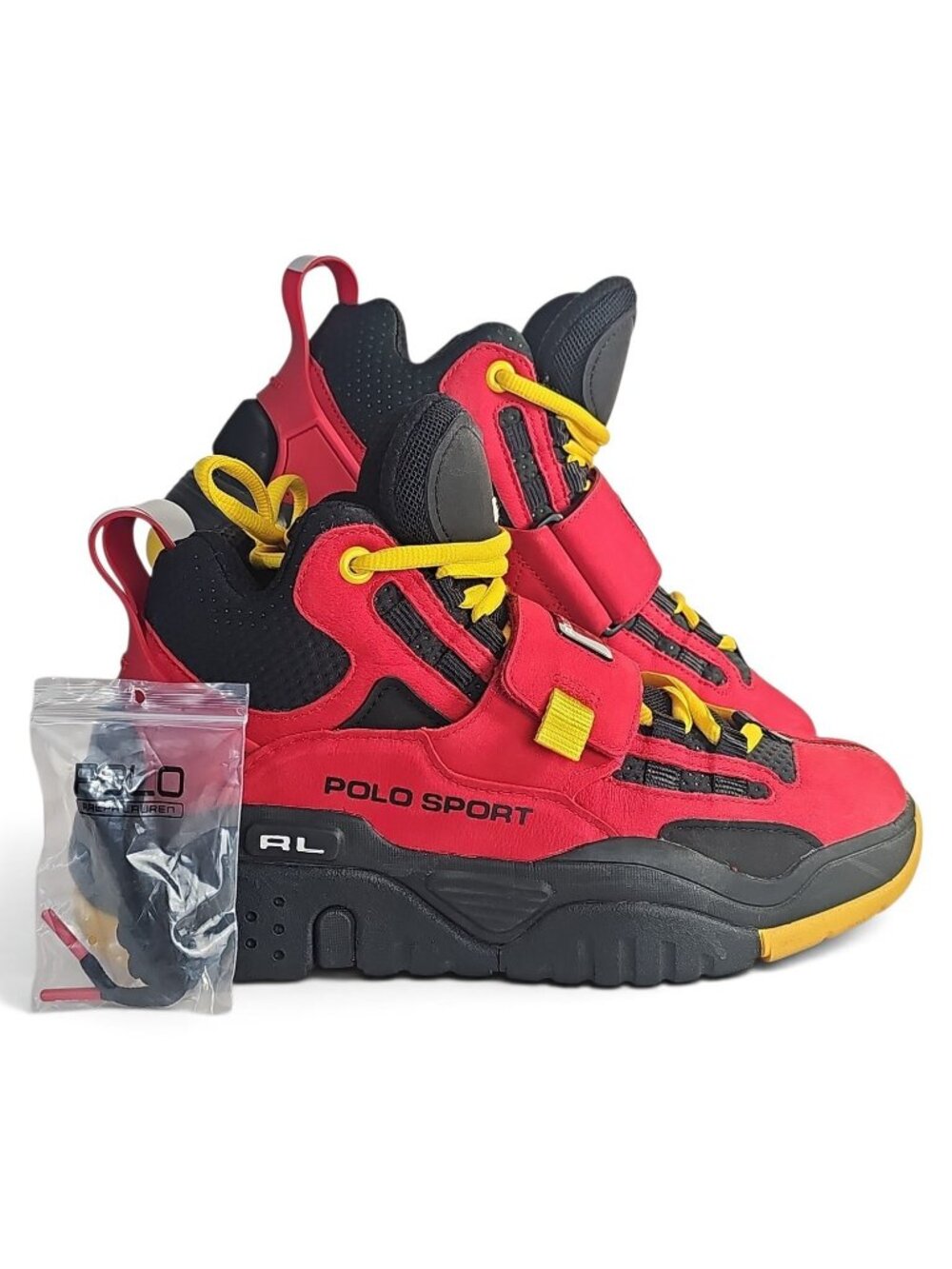 Polo Sport Ralph Lauren PS100 High Top Sneakers Red Black Yellow Men's 9.5